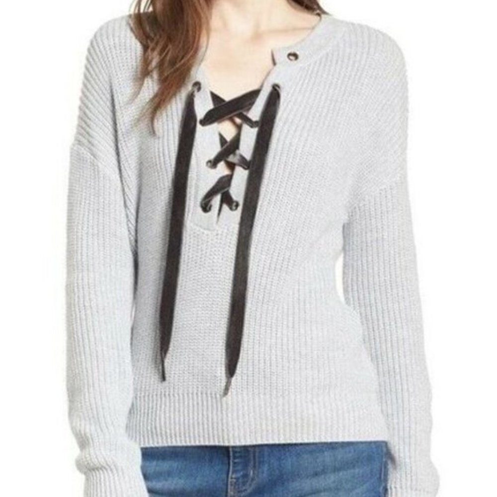 Rails Olivia Lace-Up Sweater Heather Grey